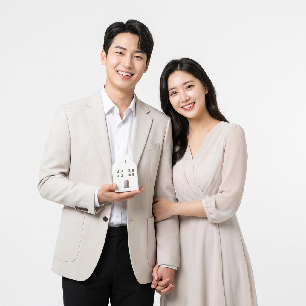 울산 중구청 전경과 신혼부부 주거 지원 정책을 안내하는 깨끗한 인포그래픽 배경