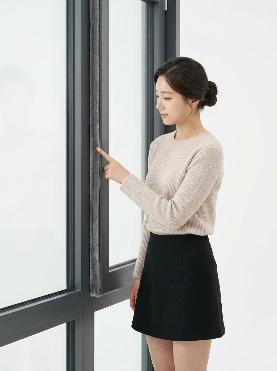 오래되어 부식되고 삭아버린 창문 모헤어의 모습과 교체가 필요한 노후 부품